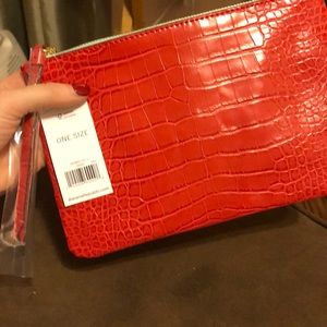 Banana Republic red snakeskin clutch